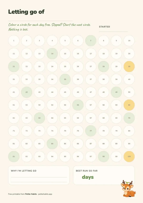 Preview of the days-free tracker printable