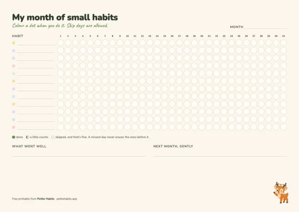 Preview of the monthly habit tracker printable